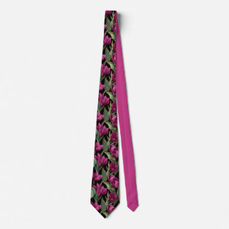 Cravate Dark Burgundy Tulip Floral Pattern