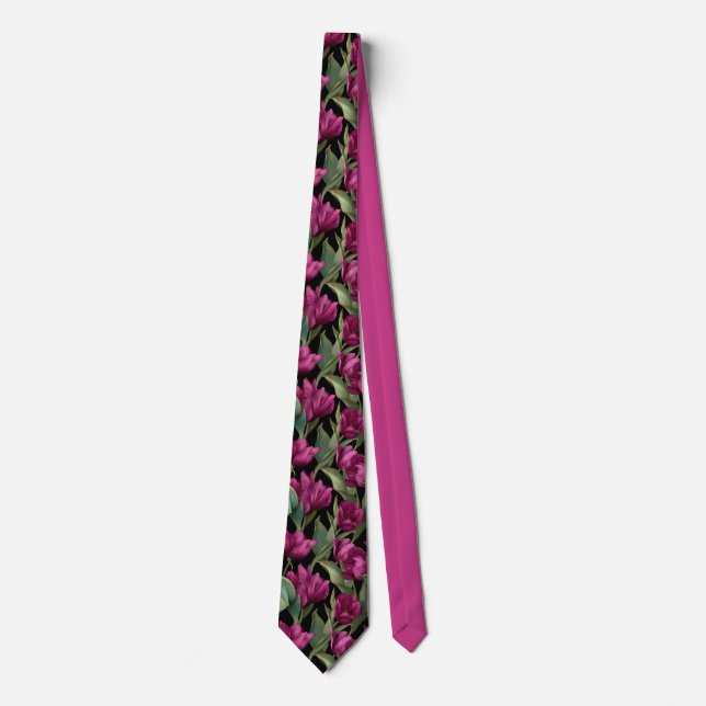 Cravate Dark Burgundy Tulip Floral Pattern (Devant)