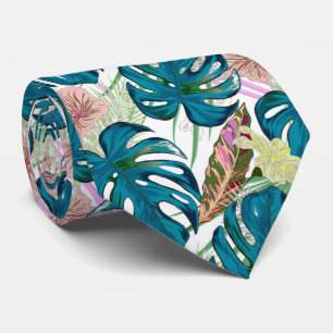 Cravate Dark turquoise monstera, delicate peach and yellow
