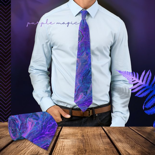 Cravate d'art moderne violet bleu ombre (Modern Purple Blue Liquid Art Neck Tie)