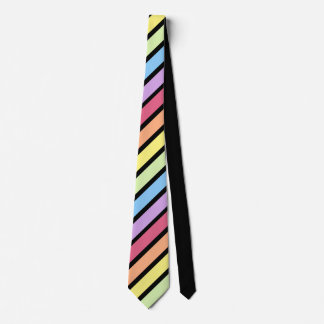 Cravate de bande diagonale noir Pastel Rainbow