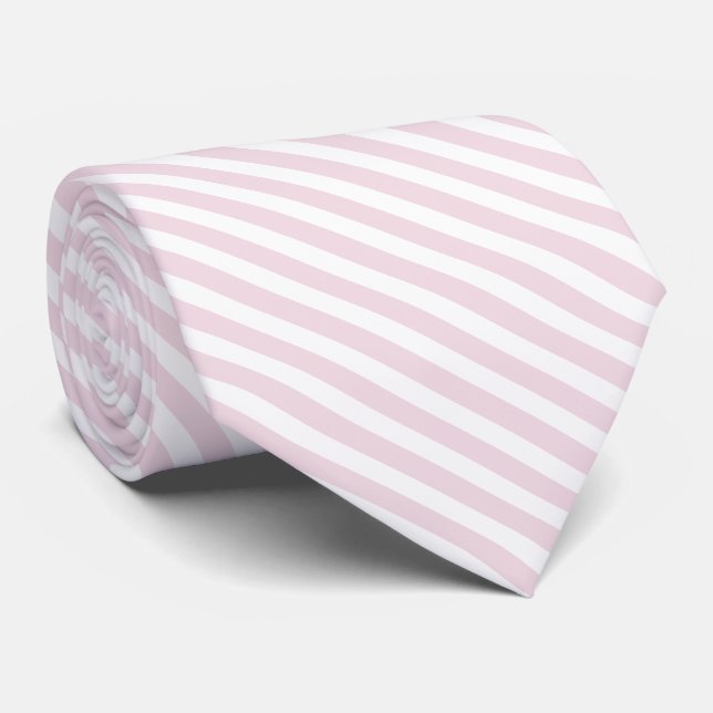 Cravate de bandes diagonales rose et blanc doux (Roulé)