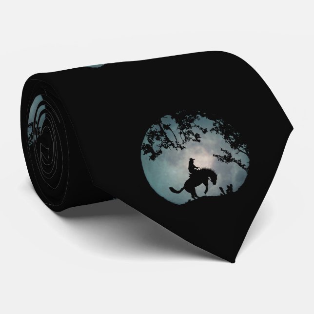 Cravate de Bucking Horse, Cowboy et Moon (Roulé)