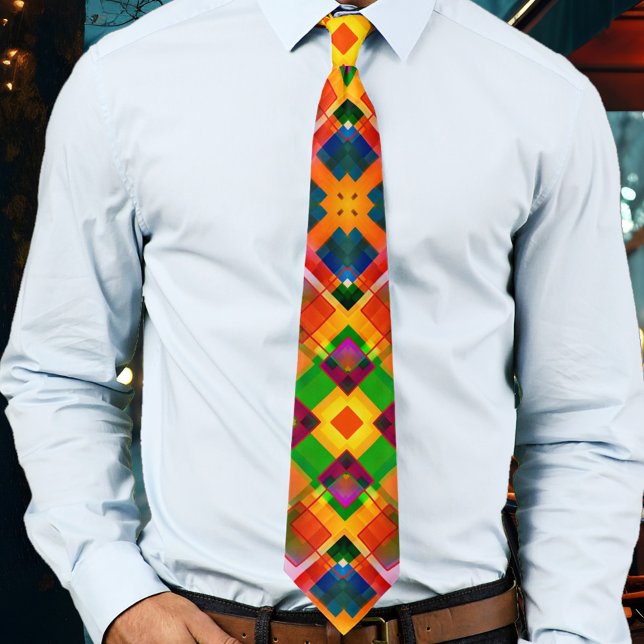 Cravate de conception géométrique Abstraite et col (Tie with a modern version of the classic plaid, an abstract geometric pattern in bright colors)