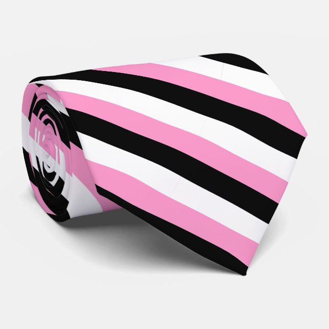 Cravate de diagonale noire, rose et blanche (Roulé)