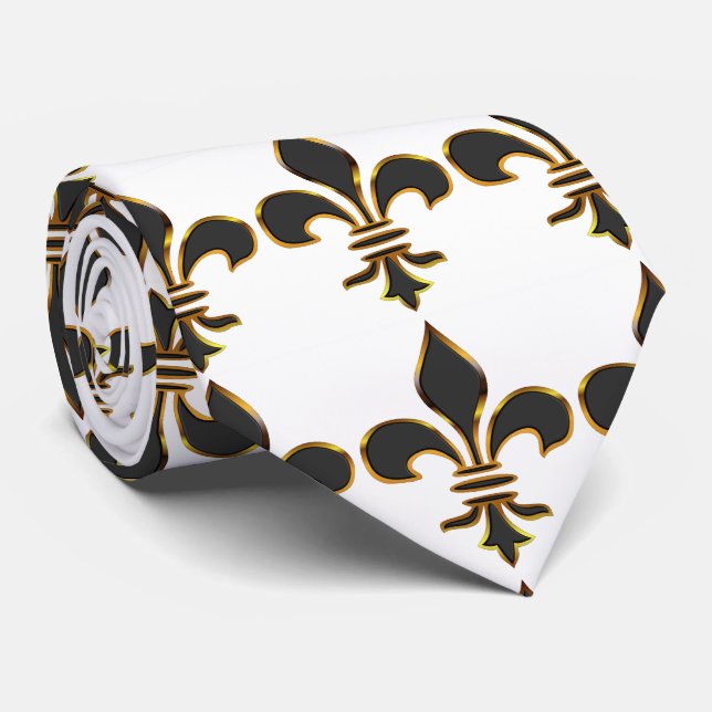Cravate de Fleur-De-lis de noir et d'or (Roulé)