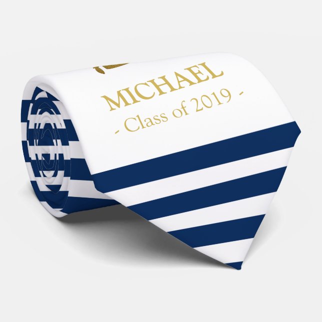 cravate de graduation personnalisée en or et en ma (Roulé)