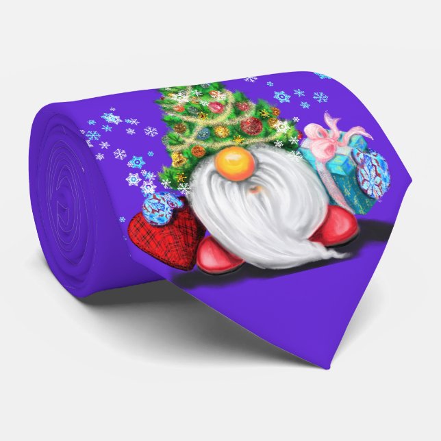 Cravate de la fête de Noël Happy Gnome avec cadeau (Roulé)