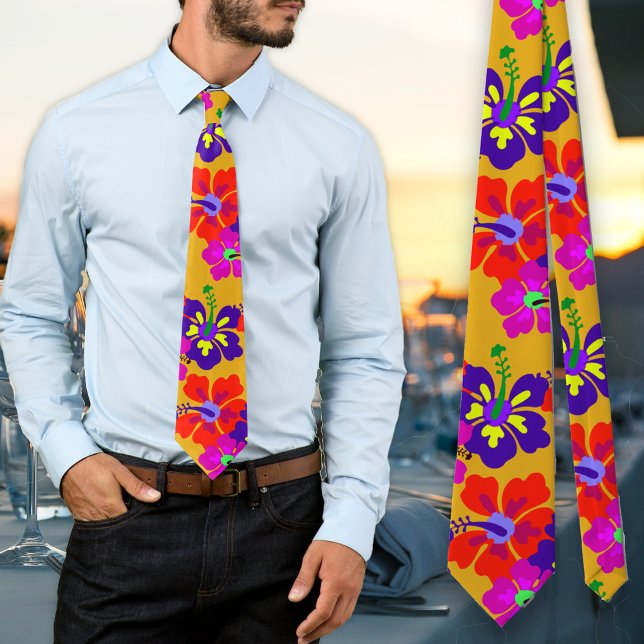Cravate de Mariage aurifère Motif en gras Hibiscus (Créateur téléchargé)