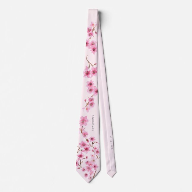 Cravate de mariage élégant en fleur de cerise de p (Devant)