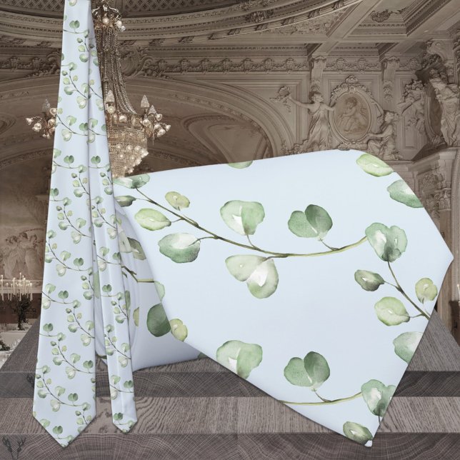 Cravate de Mariage Eucalyptus Sky Blue de verdure (Créateur téléchargé)