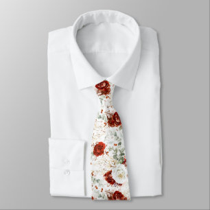 Cravate de mariage florale rouge et blanc Bourgogn