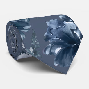 Cravate de mariage jardin florale bleu marine