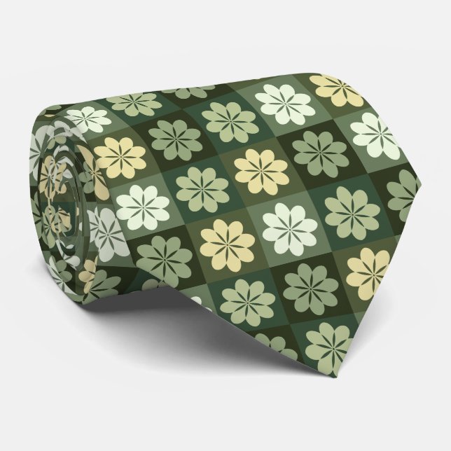 Cravate de modèle floral géométrique rétro (Roulé)