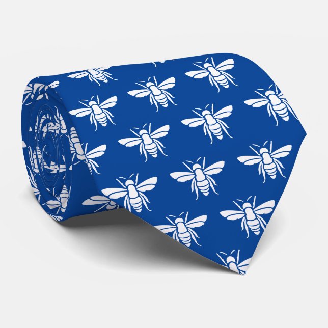Cravate de Motif d'abeille bleu blanc (Roulé)