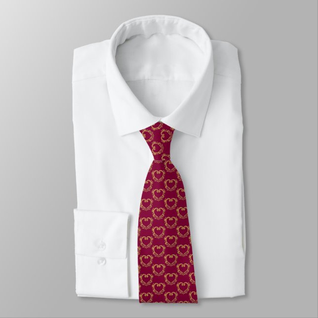 Cravate de motif d'art coeur rouge or (Attaché)