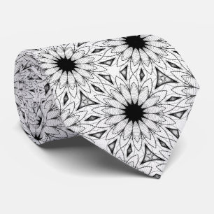 Cravate de motif de fleurs noir et blanc