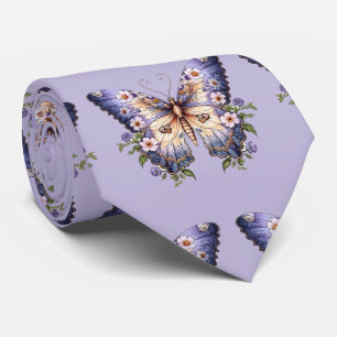 Cravate de papillons pourpre bleu