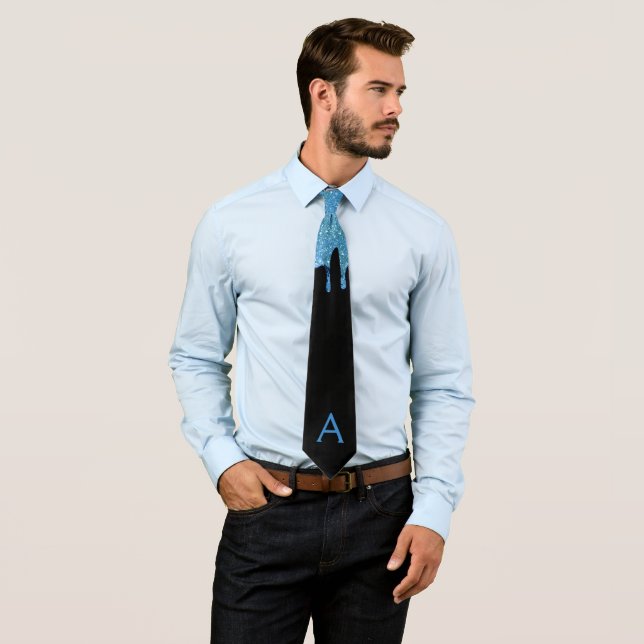 Cravate de Parties scintillant Blue Faux Black Mon (En situation)