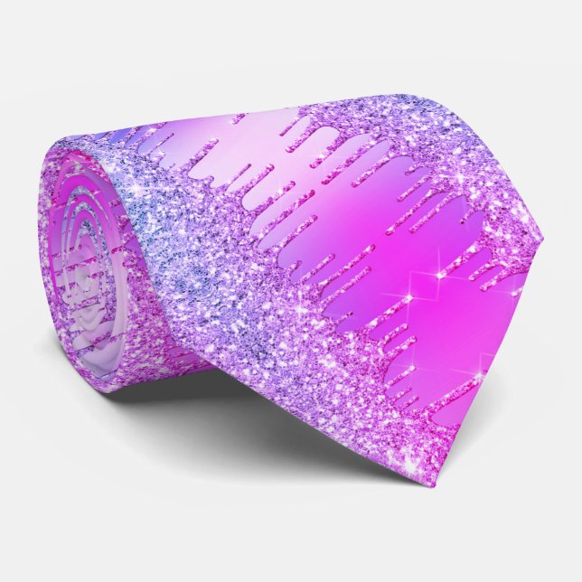 Cravate de Parties scintillant de Neon rose violet (Roulé)
