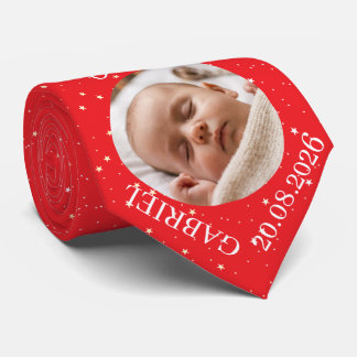 Cravate de photo de bébé rouge Nom Année Cadeau po