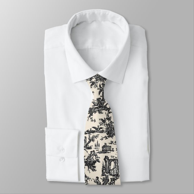 Cravate de Toile en français noir et crème (Attaché)
