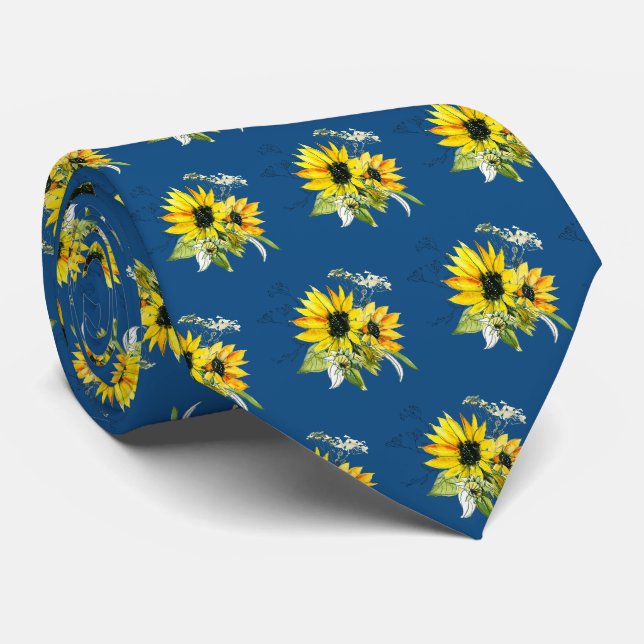 Cravate de tournesol bleu classique (Roulé)