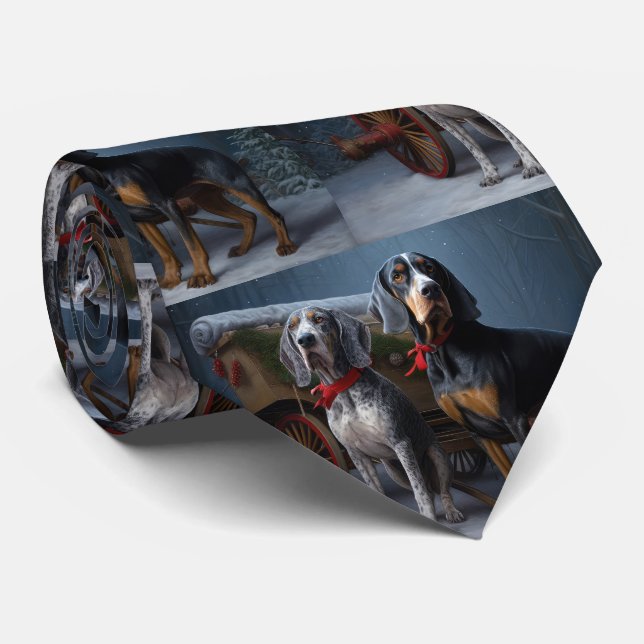 Cravate Décor de Noël Bluetick Coonhound Snowy Sleigh (Roulé)