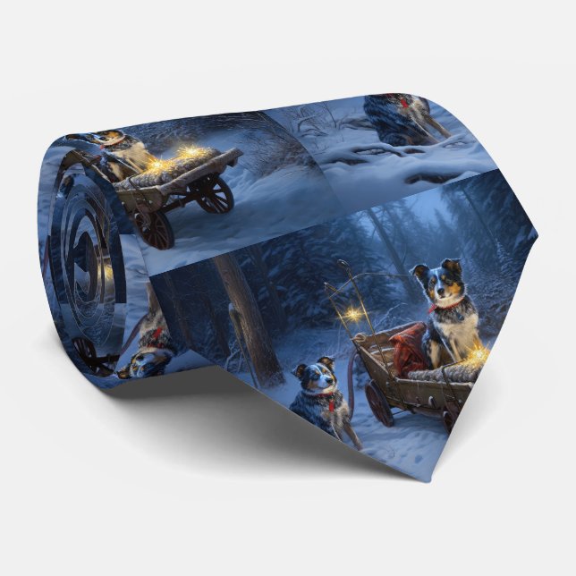 Cravate Décor de Noël de l'hélier bleu neige (Roulé)