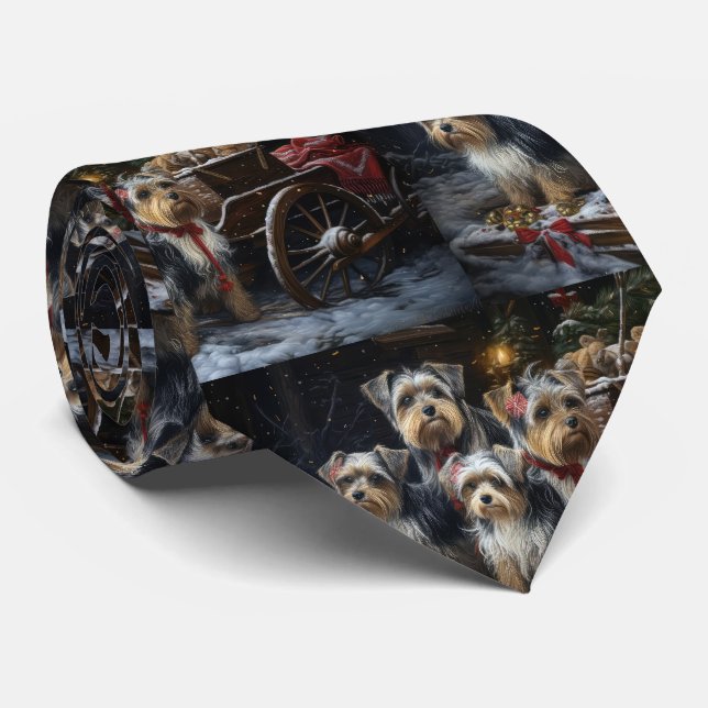 Cravate Décor de Noël du Biewer Terrier Snowy Sleigh (Roulé)