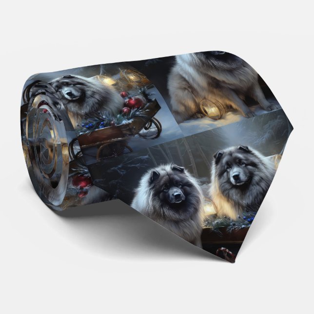 Cravate Décor de Noël Keeshond Snowy Sleigh (Roulé)