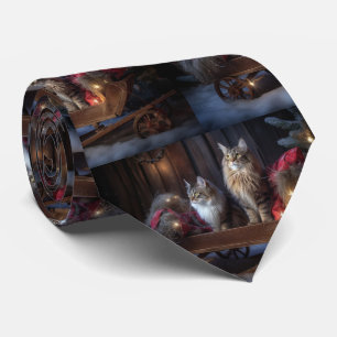 Cravate Décor de Noël Maine Coon enneigé