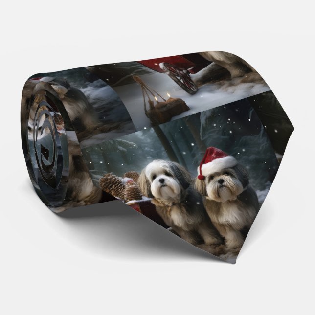 Cravate Décor de Noël Malti tzu Snowy Sleigh (Roulé)