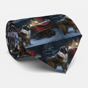 Cravate Décor de Noël Saint Bernard Snowy Sleigh