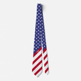 Cravate Décoré d'un monogramme patriotique bleu blanc