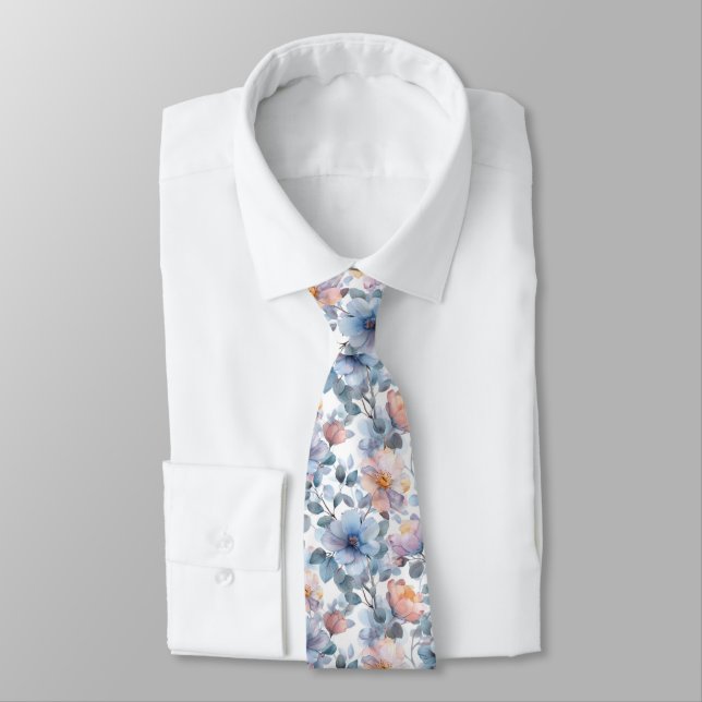 Cravate Délicat motif floral aquarelle en couleur pastel (Attaché)