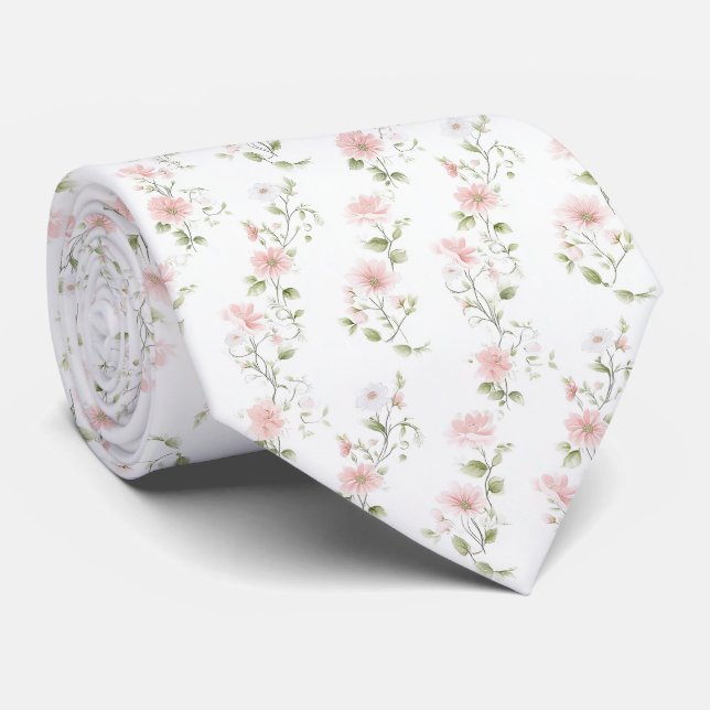 Cravate Delicate pink floral pattern neck tie (Roulé)