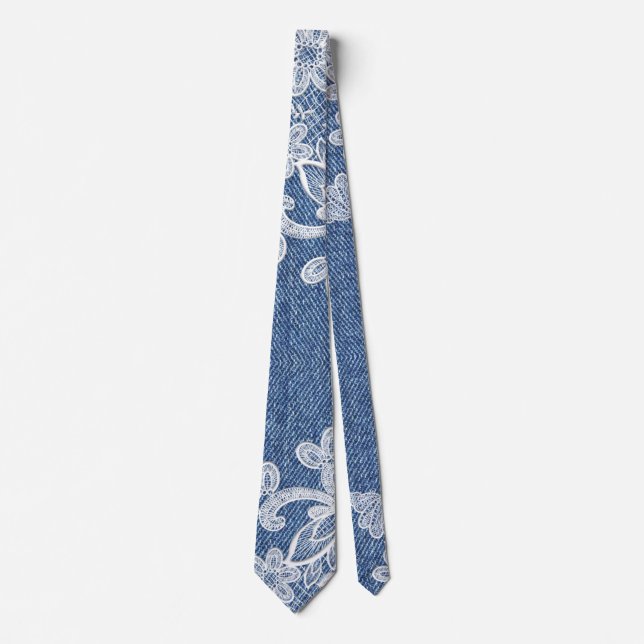 Cravate Denim Lace Floral Mode (Devant)