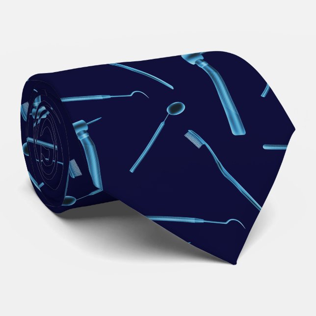 Cravate Dentiste Hygiéniste Outils dentaires Marine Bleu (Roulé)