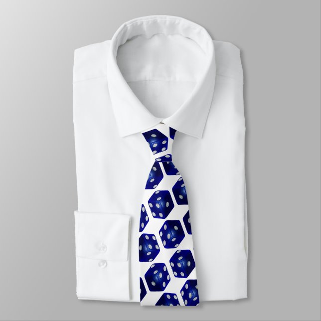 Cravate Dés bleus sur fond blanc (Attaché)