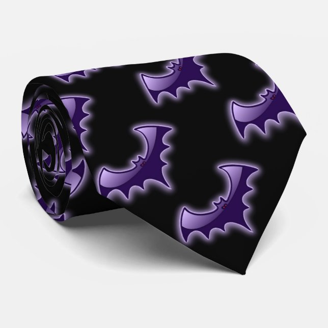 Cravate des chauves-souris de nuit noire et violet (Roulé)