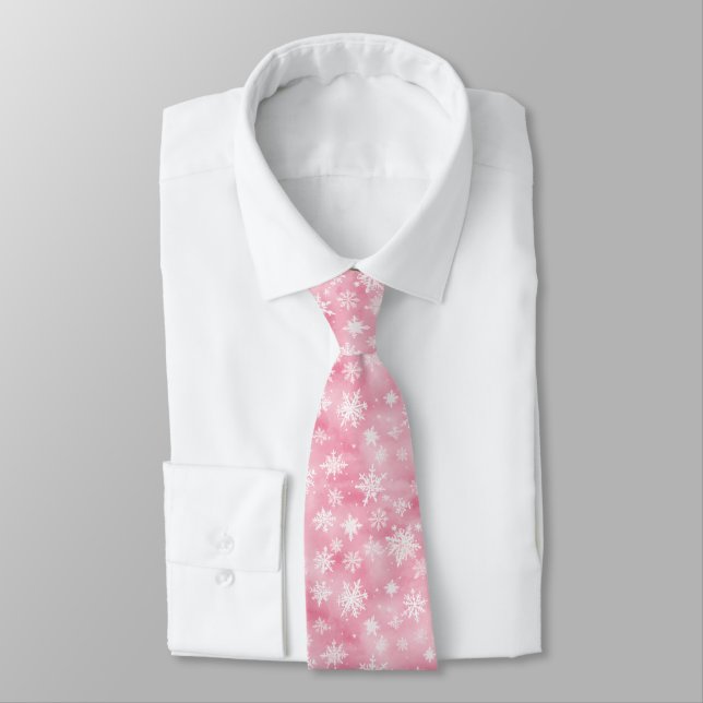 Cravate des flocons de neige de Noël rose blanc (Attaché)