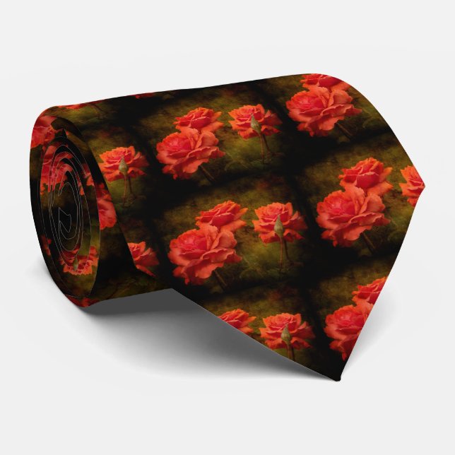 Cravate des Roses de Pêche Texturée (Roulé)