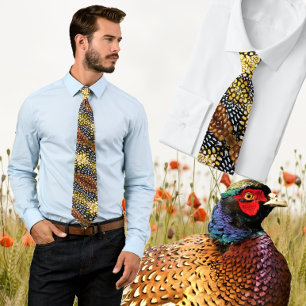 Cravate Design coloré en plumes de faisan - Brown, Jaune,