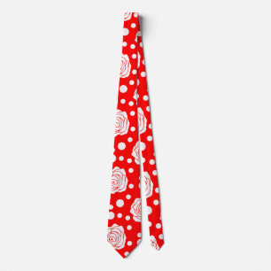 Cravate Design d'illustrations florales Pois en rouge blan