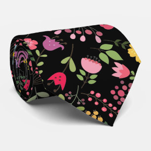 Cravate Design floral fleur sauvage élégant sur noir