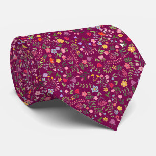 Cravate Design floral fleur sauvage élégant sur prune