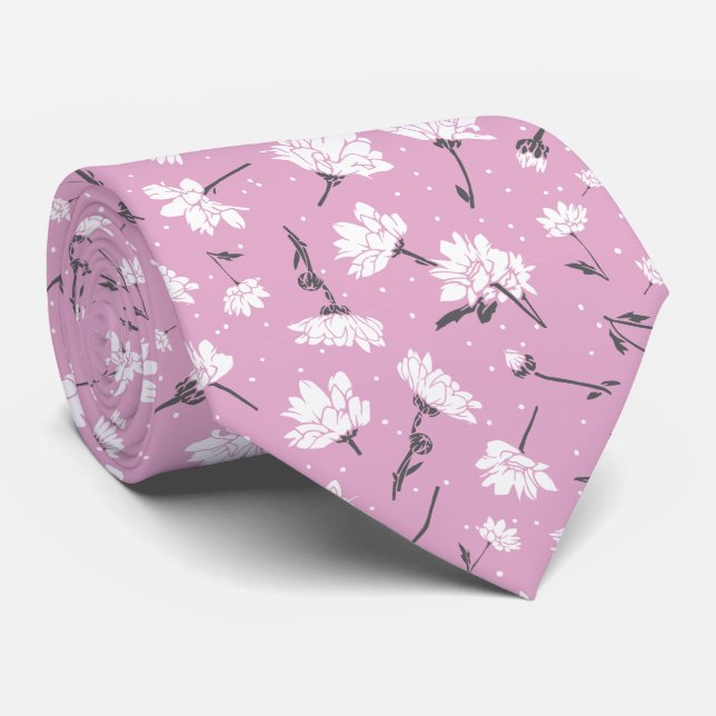 Cravate Design Floral Rose - Art Fleur Élégant (Roulé)