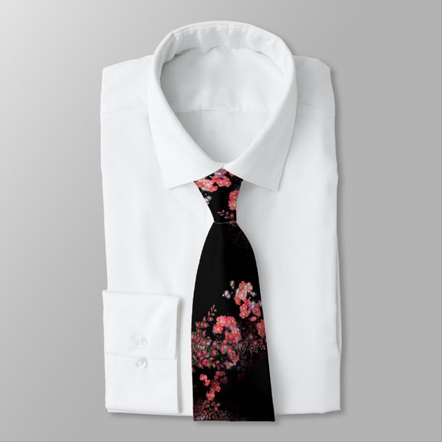 Cravate Design Floral Rose Sur Noir (Attaché)