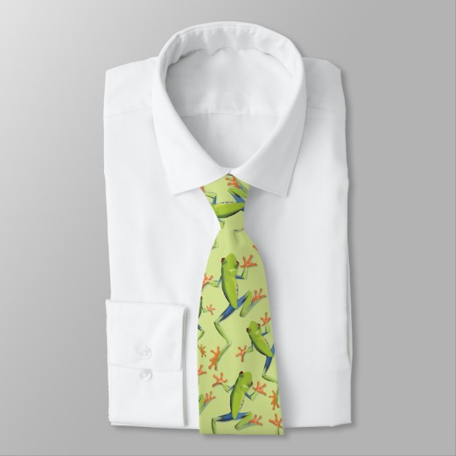 Cravate Design Motif de grenouilles à arbre vert (Attaché)